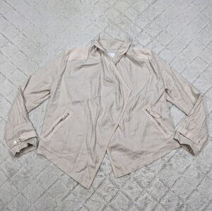 Anthropologie Jacket Women's L White Gray Gulliver Draped Front Open Linen Blend